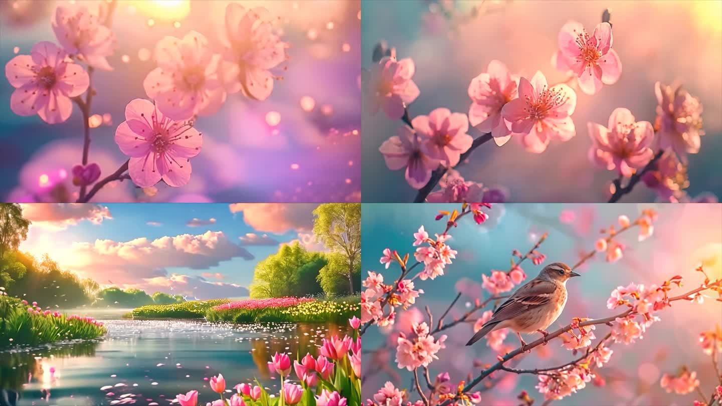 春天春暖花开鸟语花香花朵小鸟大自然风景风