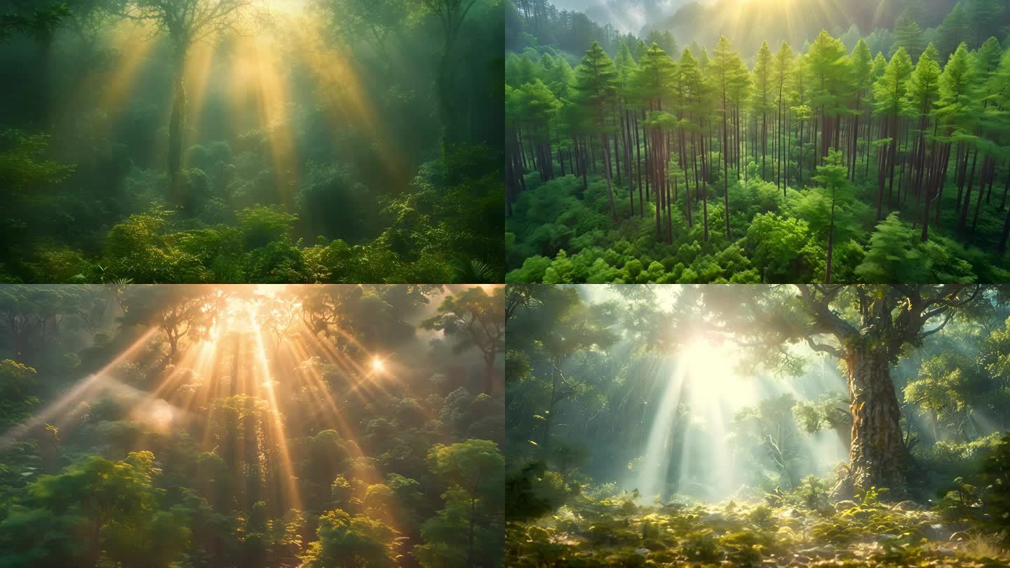 唯美森林树林仰拍大自然阳光