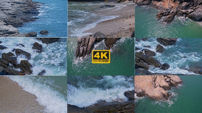 4K海浪拍打礁石海岸海滩超长合集