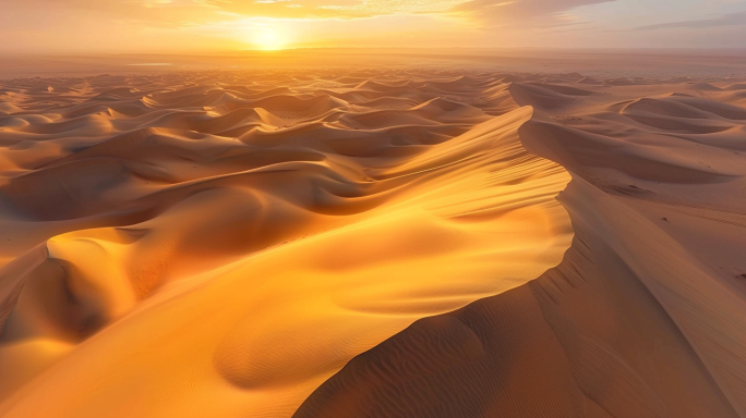 沙漠美景 绿洲日出日落 一带一路