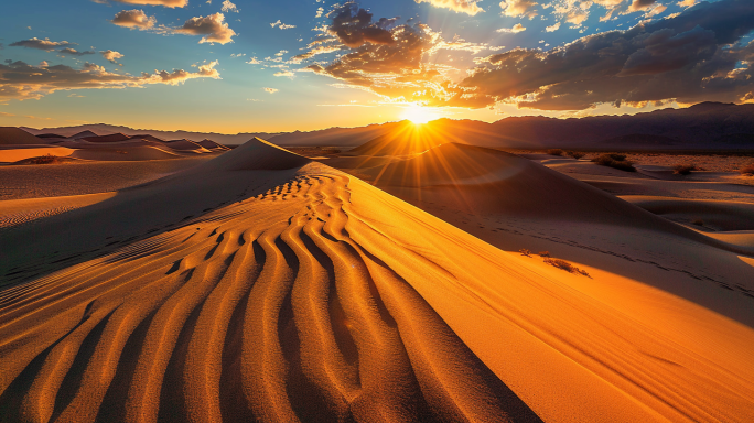 沙漠美景 绿洲日出日落 一带一路