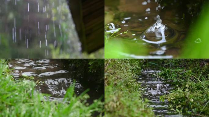 山村民居青瓦房下雨屋檐水合集视频