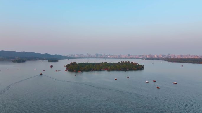 杭州西湖景区三潭印月小瀛洲风景航拍风景大