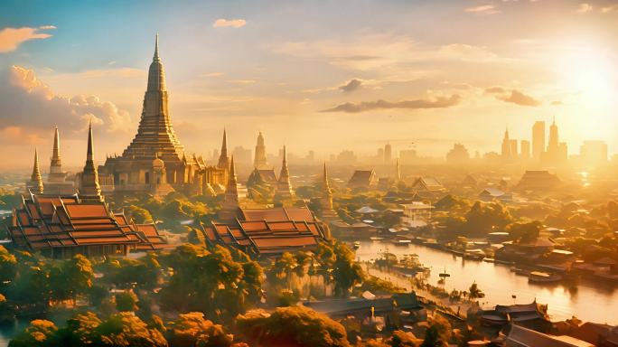 柬埔寨风格建筑寺庙金碧辉煌装饰精美绝伦