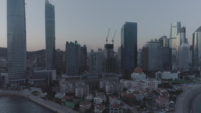 青岛航拍 日落 夕阳 黄昏 青岛 海边