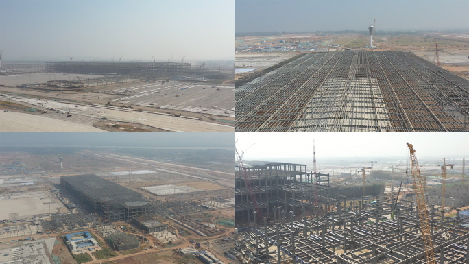 航拍鄂州机场早期施工画面 航站楼绿化完工
