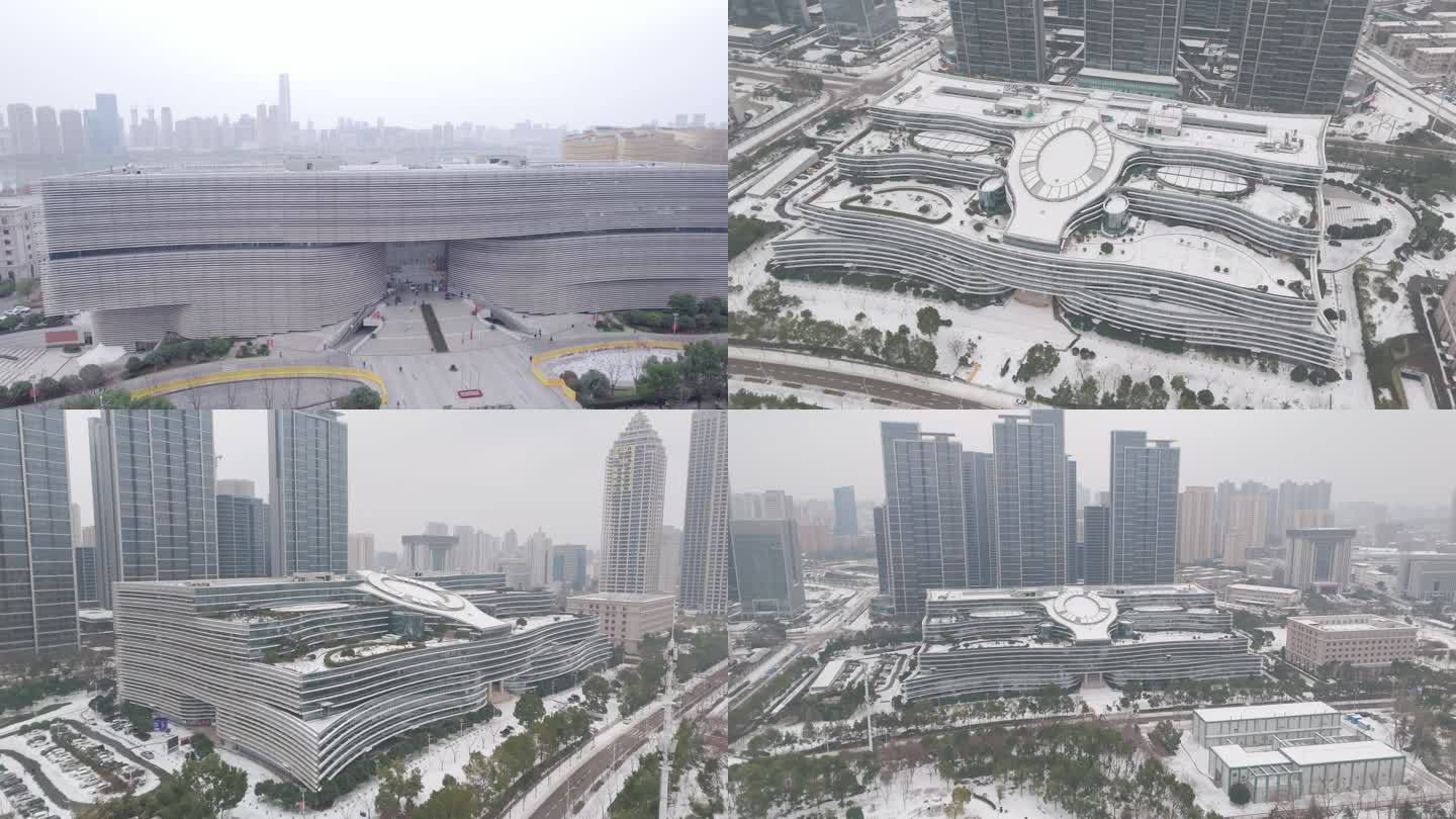 湖北省图书馆 雪天 武汉武昌4K航拍