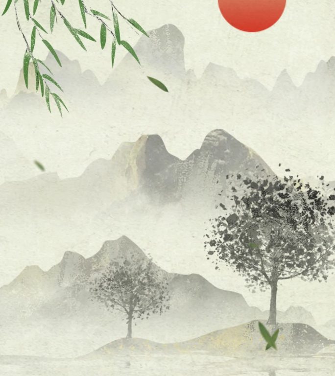 中国古风水墨山水意境背景视频竖屏