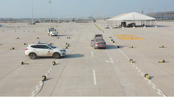 航拍鄂州机场无人车 无人车测试 联调联试