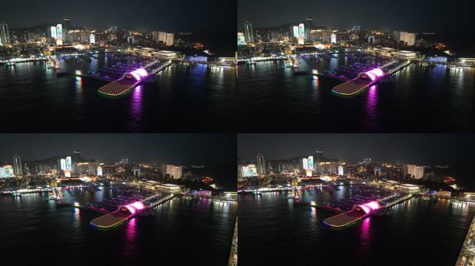 4K航拍青岛浮山湾五四广场城市夜景
