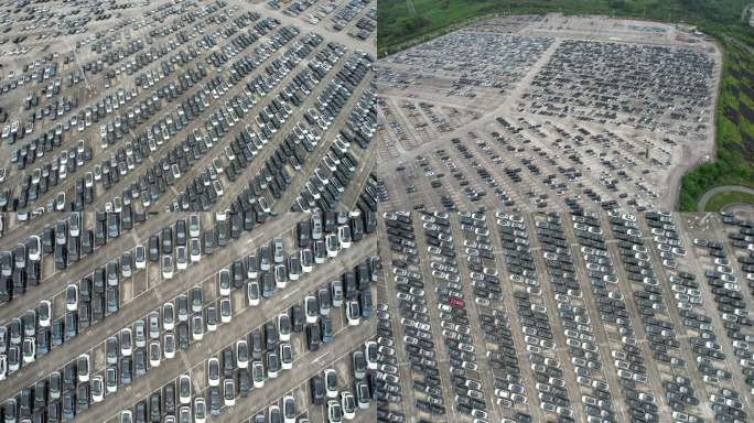 长安汽车工厂的停车场停满汽车