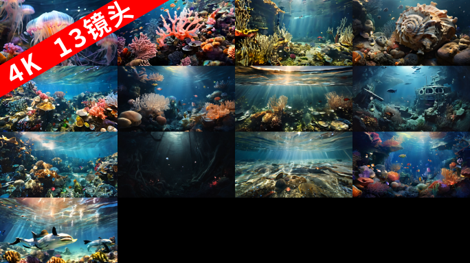 13个海底世界生物动物植物海浪海螺水母