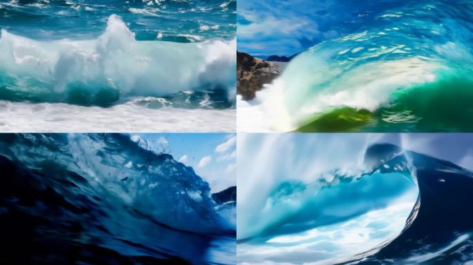 多镜头翻滚的海洋巨浪海浪浪花波涛汹涌