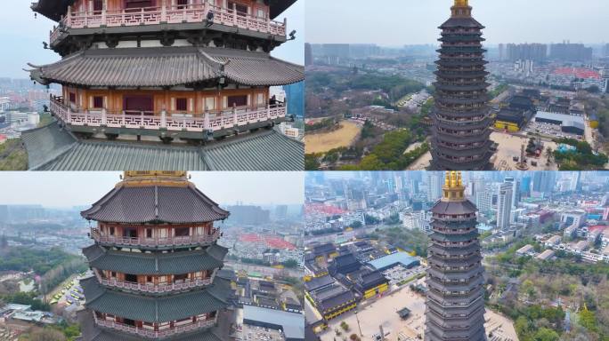 江苏常州天宁禅寺古塔红梅公园航拍天宁区城