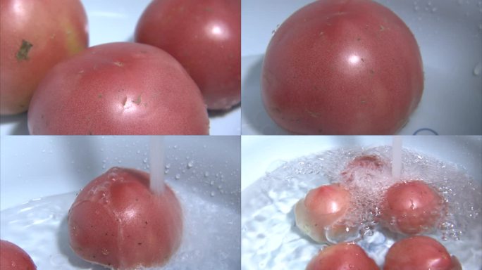 蔬菜 粉红西红柿 番茄 自来水 清洗