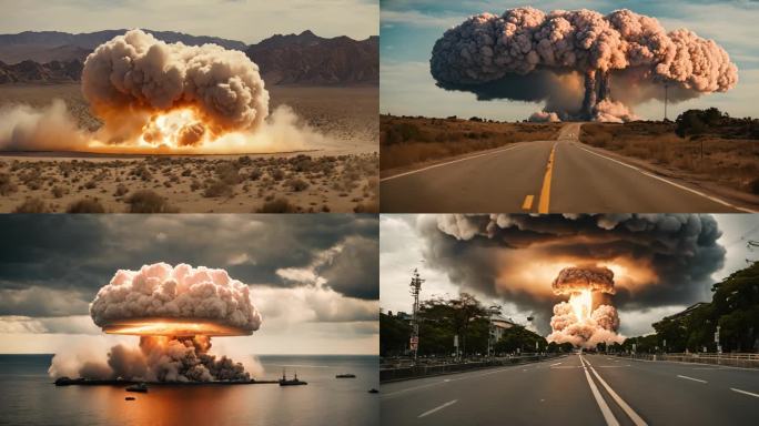 蘑菇云原子弹氢弹爆炸，战争核弹投放