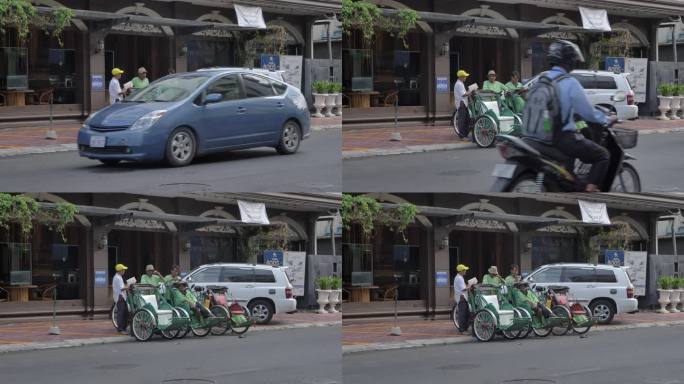 柬埔寨金边街头马路边待客客先死人力三轮车