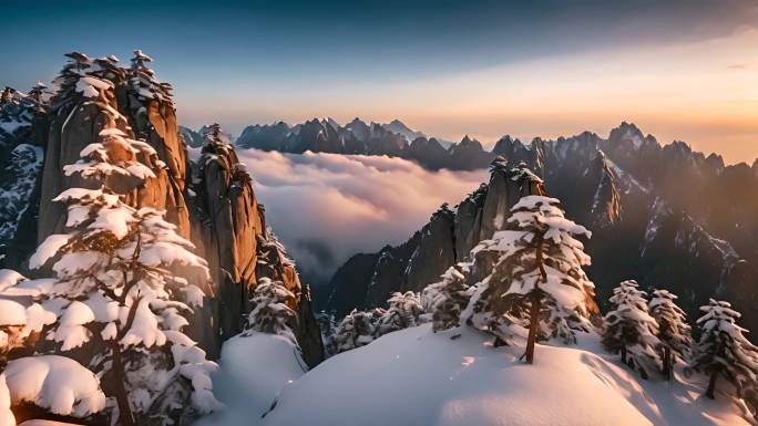 黄山松树 黄山风景   大雪 雪景