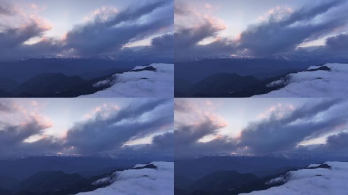 航拍西藏牛背山云海大山晚霞云星空日出自然