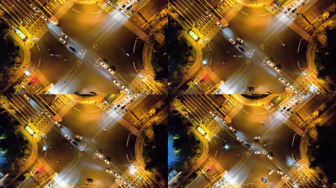 城市夜晚十字路口车辆车流航拍视频素材