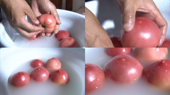 淘米水 清洗粉红西红柿 消毒番茄果面