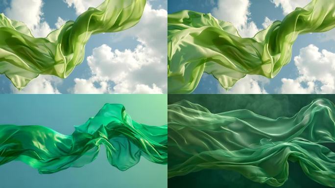 绿色丝绸在空中飘宽屏11：5