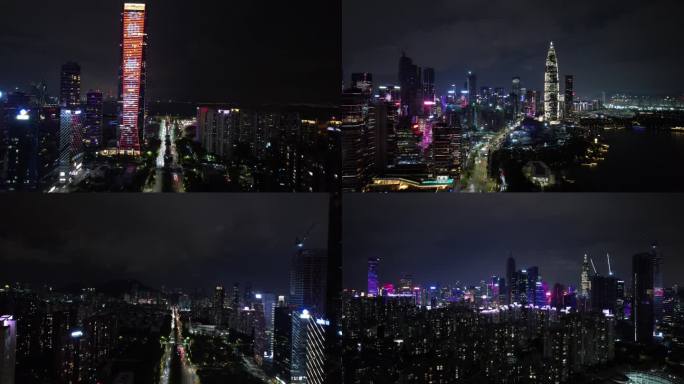夜晚航拍深圳湾建筑高楼东滨路交通