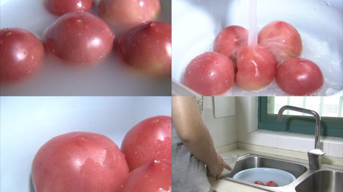 淘米水 清洗粉红西红柿 清水冲洗清番茄