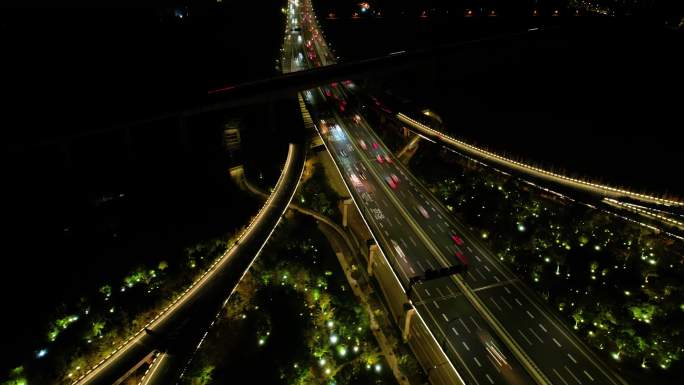 杭州萧山区市心路互通立交桥高架桥夜景延时