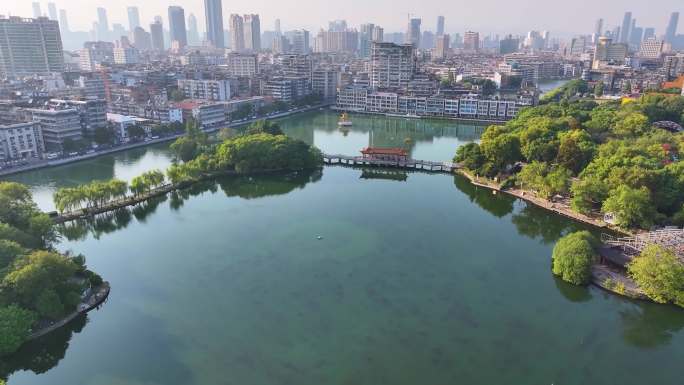 江西南昌八一公园航拍百花洲城市地标风景风