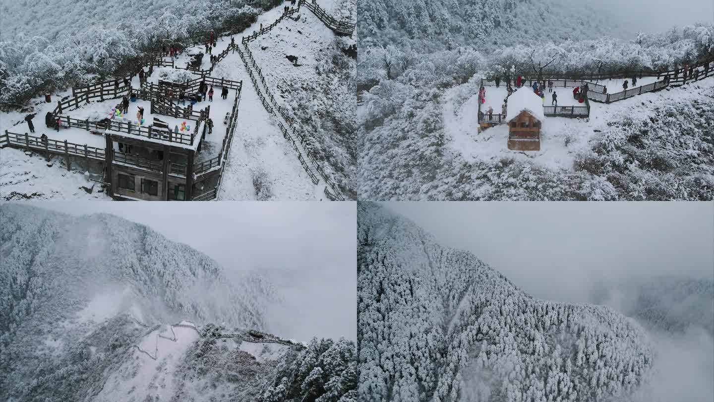 西岭雪山唯美冬日航拍美景4K