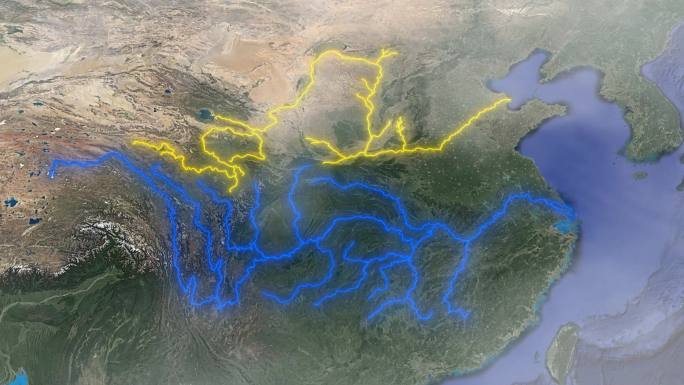 4K中国水系长江黄河流域城市分布地图