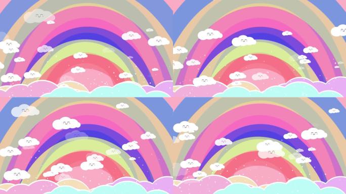 4K可爱粉色甜美彩虹云舞台背景-循环2