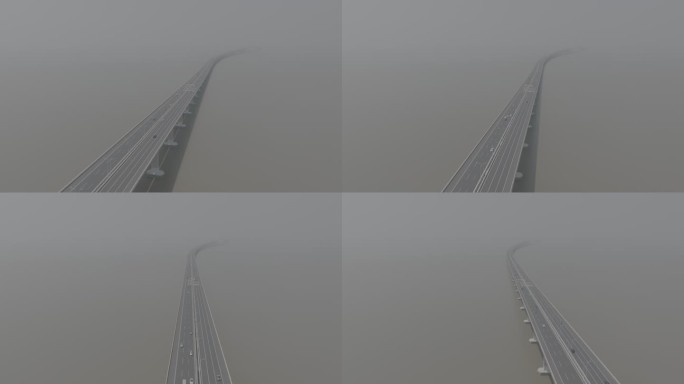 晨雾中的崇明岛大桥4K航拍log素材