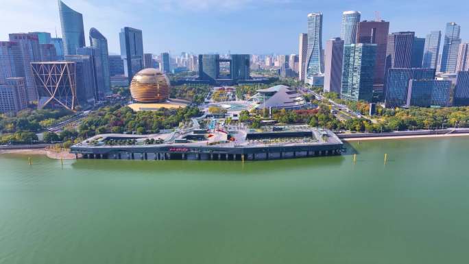 浙江杭州钱江新城市民中心航拍城市地标风景