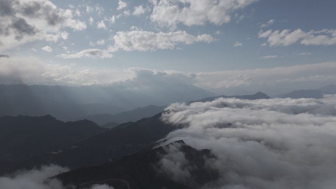 航拍西藏牛背山云海大山晚霞云星空日出自然