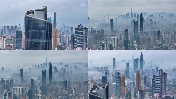 航拍深圳城市低空云海