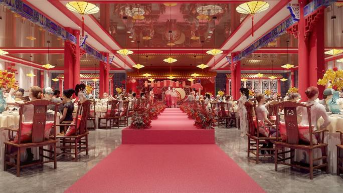 中式宴会厅 婚礼 三维动画 室内 大厅