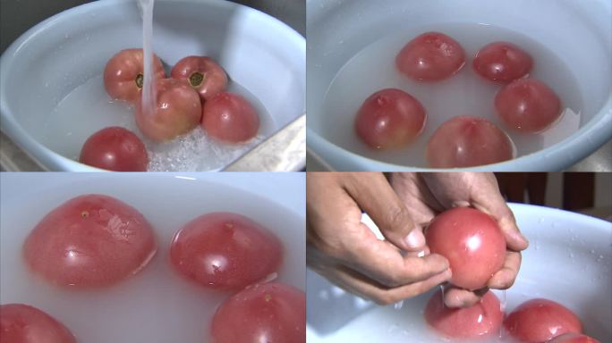 淘米水到入盆内 清洗西红柿 消毒番茄果面