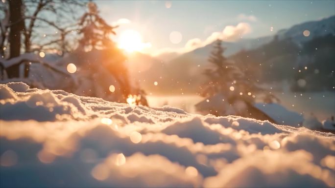 冬天雪花雪景下雪天冰晶雪花特写空镜头唯美