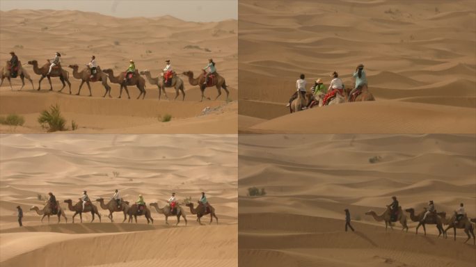 沙漠骑骆驼的游客