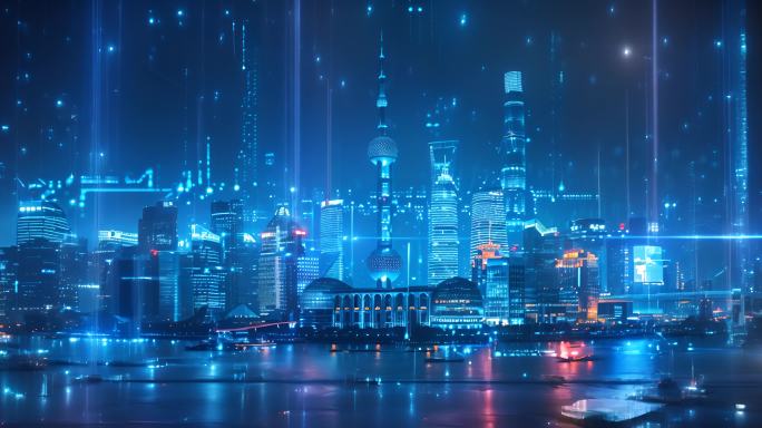 上海城市景观 科技科幻 深蓝色科技素材