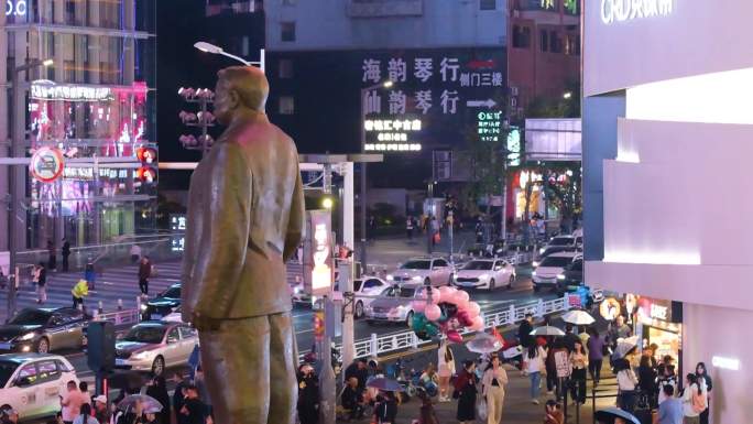 长沙黄兴广场五一广场夜晚夜景车流人流游客