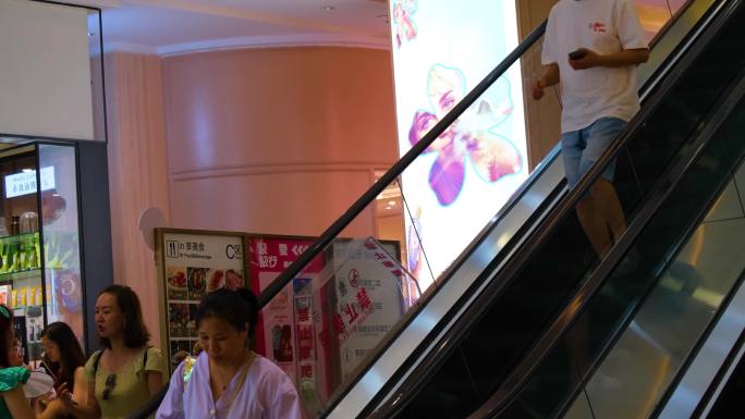 城市商场逛街购物人流人群电梯视角商圈商业
