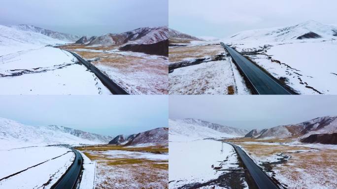 雪山公路 群山 下雪 车流 荒芜 自然