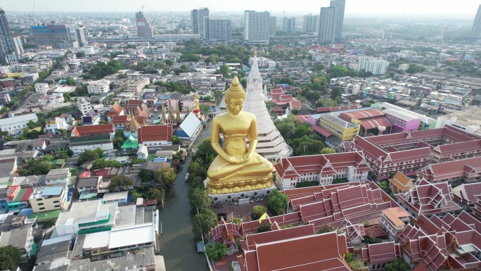 泰国曼谷水门寺大佛4k高清无人机航拍