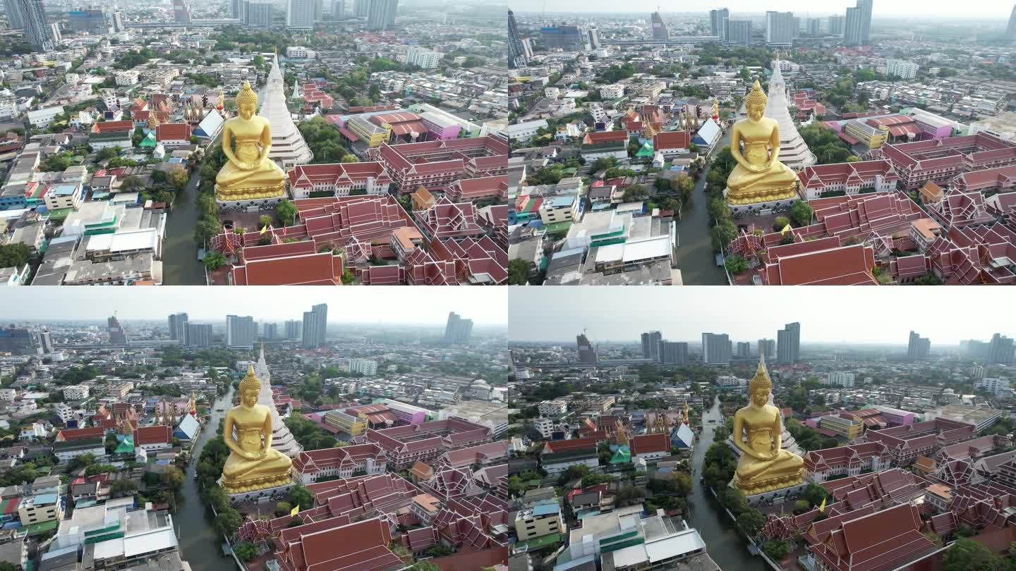 泰国曼谷水门寺大佛4k高清无人机航拍