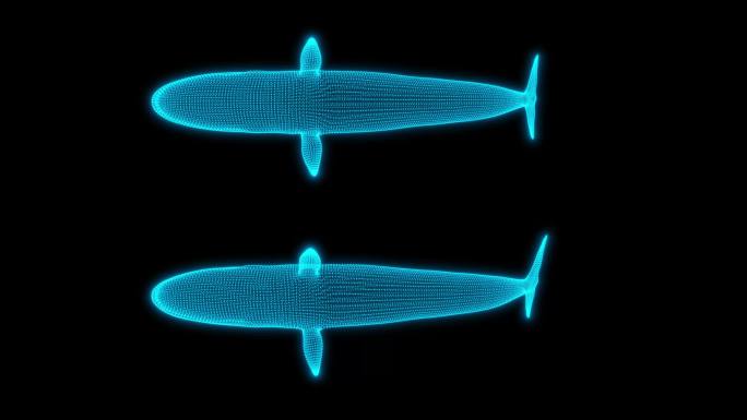 4K蓝色科技全息粒子鲸鱼带透明通道视频