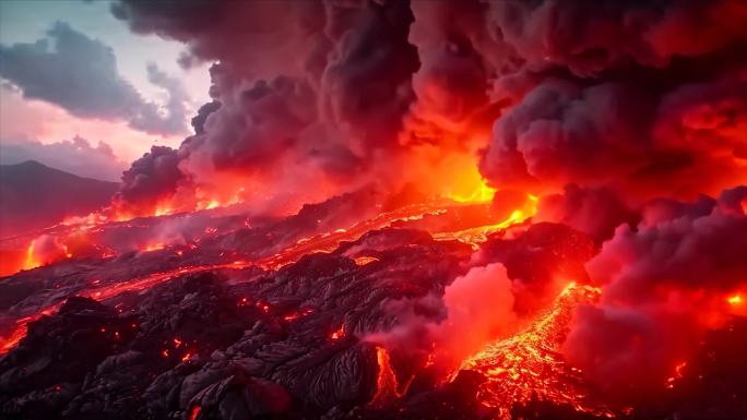 末日活火山爆发喷发岩浆自然灾害ai素材原