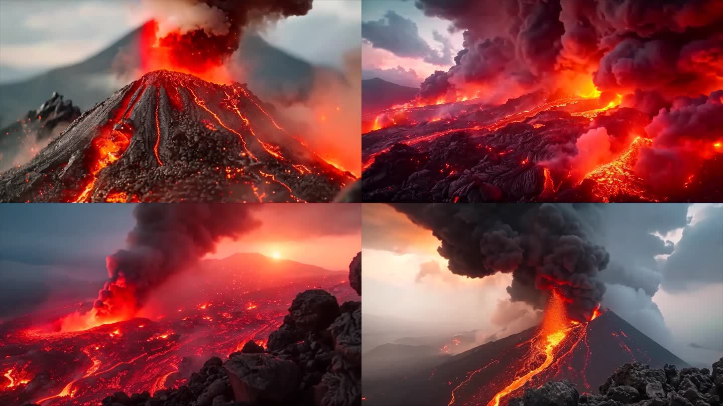 末日活火山爆发喷发岩浆自然灾害ai素材原